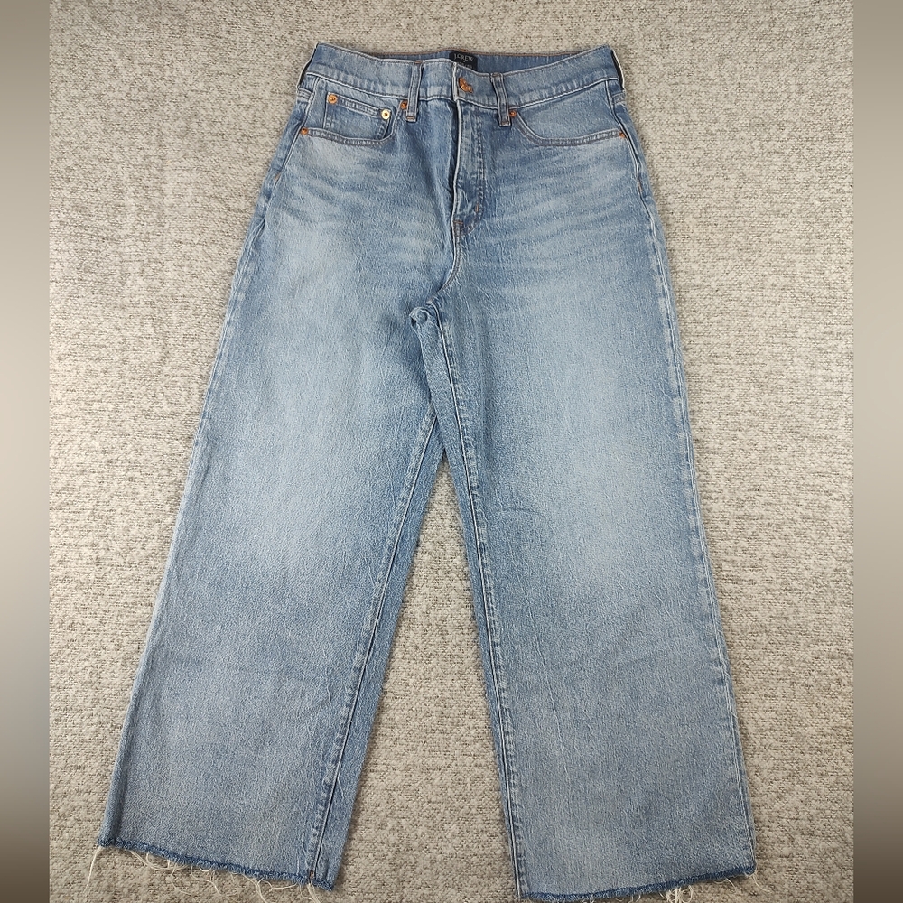 J Crew Women Light Blue Wide-Leg Jeans Raw Hem Crop 28 Copper